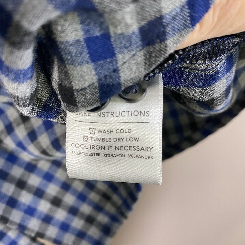 Mizzen Main Shirt Mens XL Trim Gray Blue Check Button Flannel No Tuck Quick Dry - Picture 6 of 9